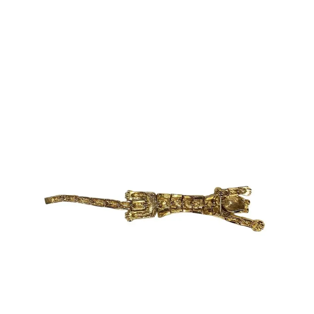 Vintage Jaguar Tiger Gold Enamel Shoulder Linked Flexible Rhinestone Brooch Rare